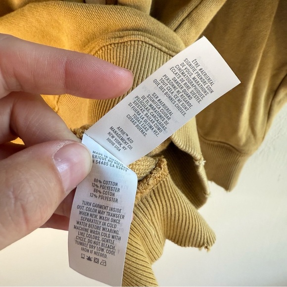 Aerie NWT Lace Up Oversized Long Sleeve Vintage Yellow Crew Sweatshirt Large - Picture 5 of 7